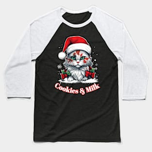 Cookies & Milk - Christmas Cat - Winter Holiday Baseball T-Shirt